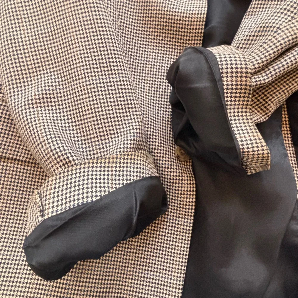 JOS. A. BANK Houndstooth Blazer 44L Brown Silk Wool Sport Jacket Preppy Classic